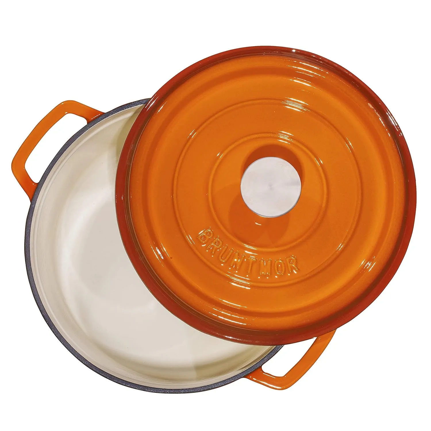 Bruntmor Pre-Seasoned 5.2 qt Enameled Cast Iron Round Dutch Ovens, 5.2 Quart Enameled Cast Iron Dutch Oven Pot With Lid and Handle, Heavy Duty Casserole Dish, Hand Wash Only, Pumpkin Spice