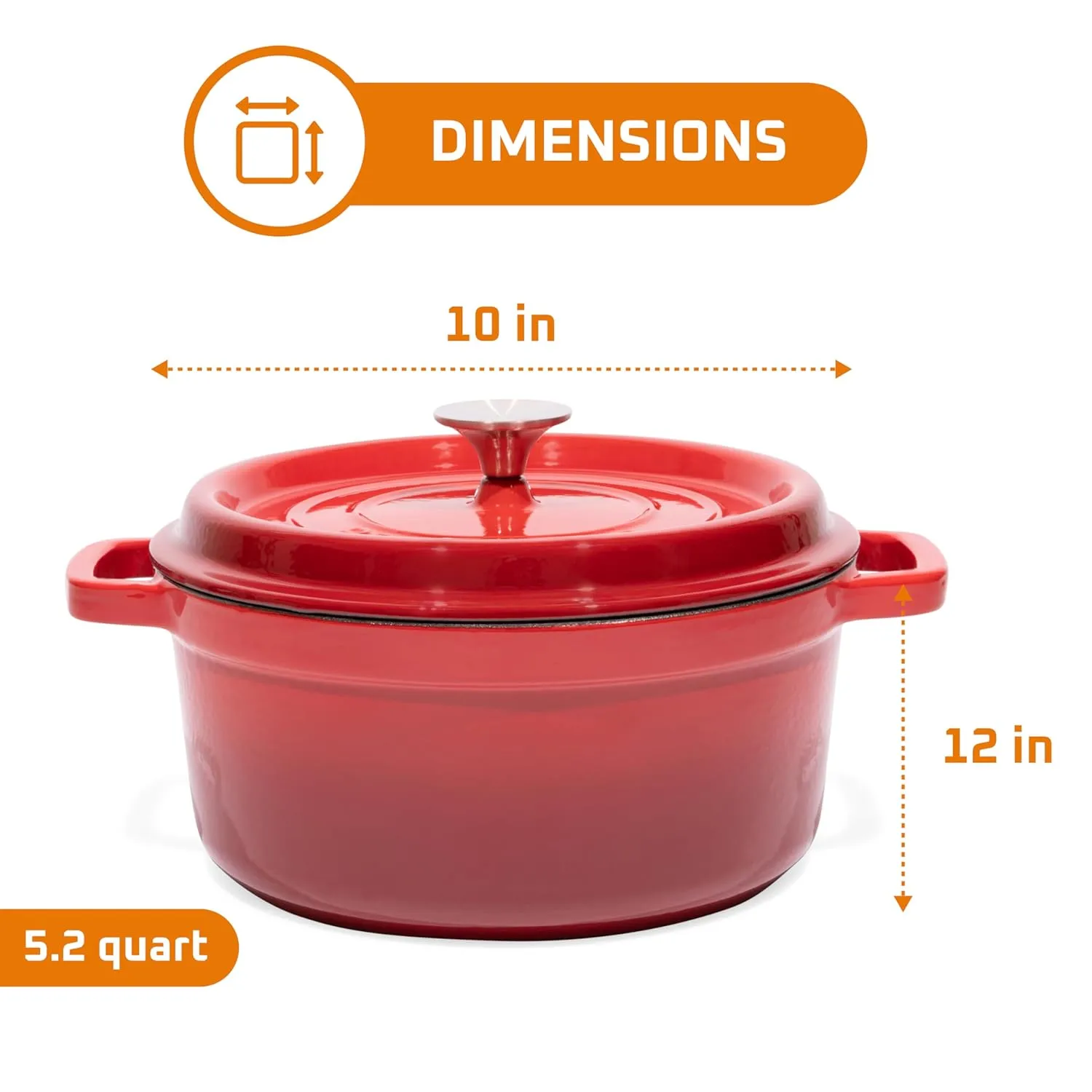 Bruntmor Pre-Seasoned Enameled Cast Iron Dutch Oven with Lid and Handle - 5.2 Quart Heavy Duty Casserole Dish for Cooking, Baking, and Braising - Oven Safe, Durable, Round Cast Iron Cooking Pot - Red