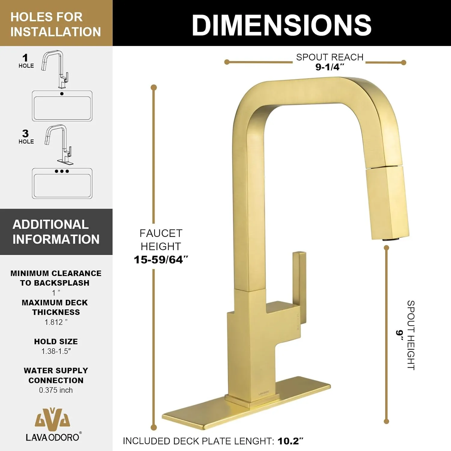 Brushed Gold Kitchen Faucet with Pull Down Sprayer, Lava Odoro Gold Single Handle Kitchen Sink Faucet, Gold Faucet for Kitchen Sink with Magnetic Docking Spray Head, Deck Plate, KF182-SG