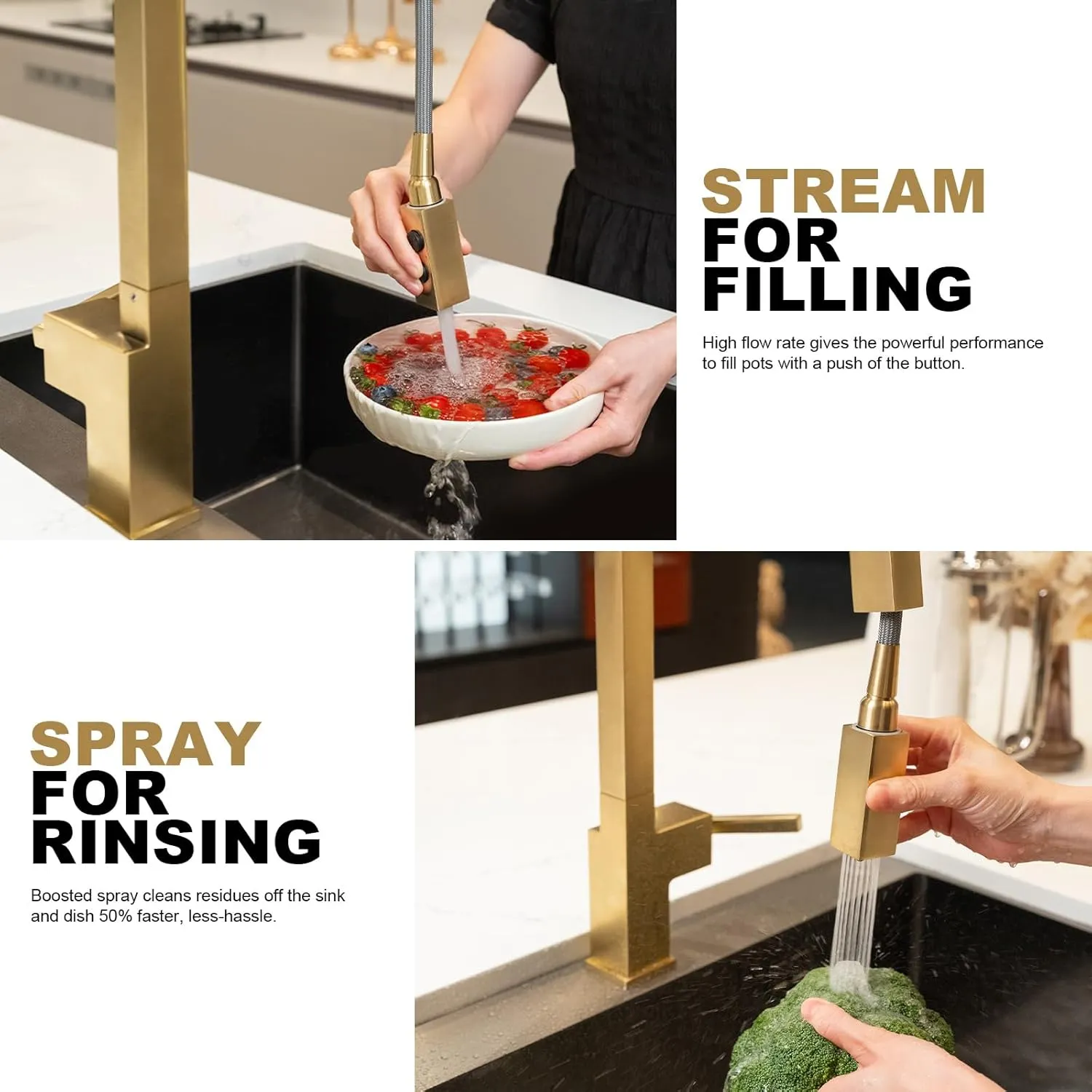 Brushed Gold Kitchen Faucet with Pull Down Sprayer, Lava Odoro Gold Single Handle Kitchen Sink Faucet, Gold Faucet for Kitchen Sink with Magnetic Docking Spray Head, Deck Plate, KF182-SG