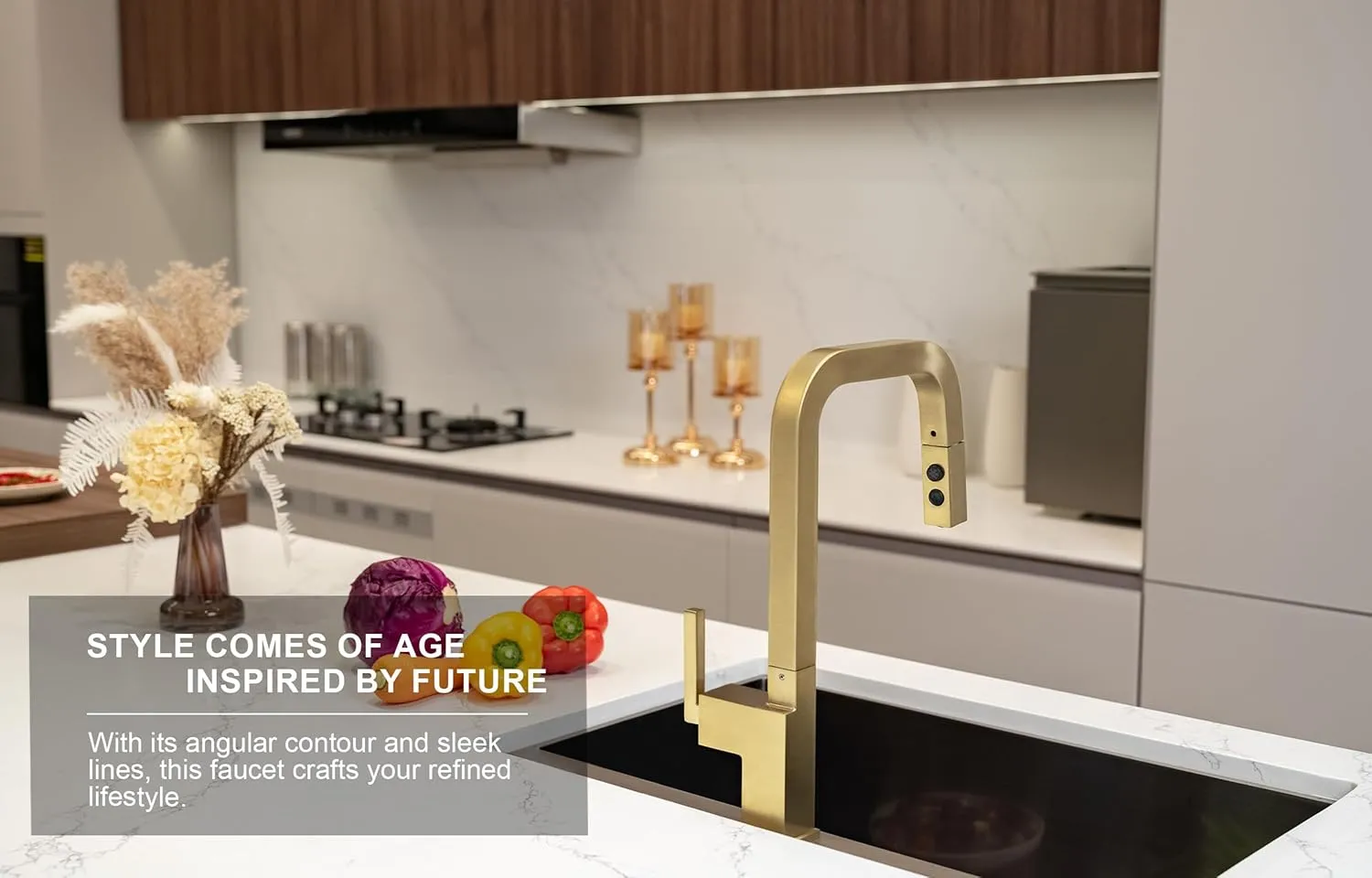 Brushed Gold Kitchen Faucet with Pull Down Sprayer, Lava Odoro Gold Single Handle Kitchen Sink Faucet, Gold Faucet for Kitchen Sink with Magnetic Docking Spray Head, Deck Plate, KF182-SG