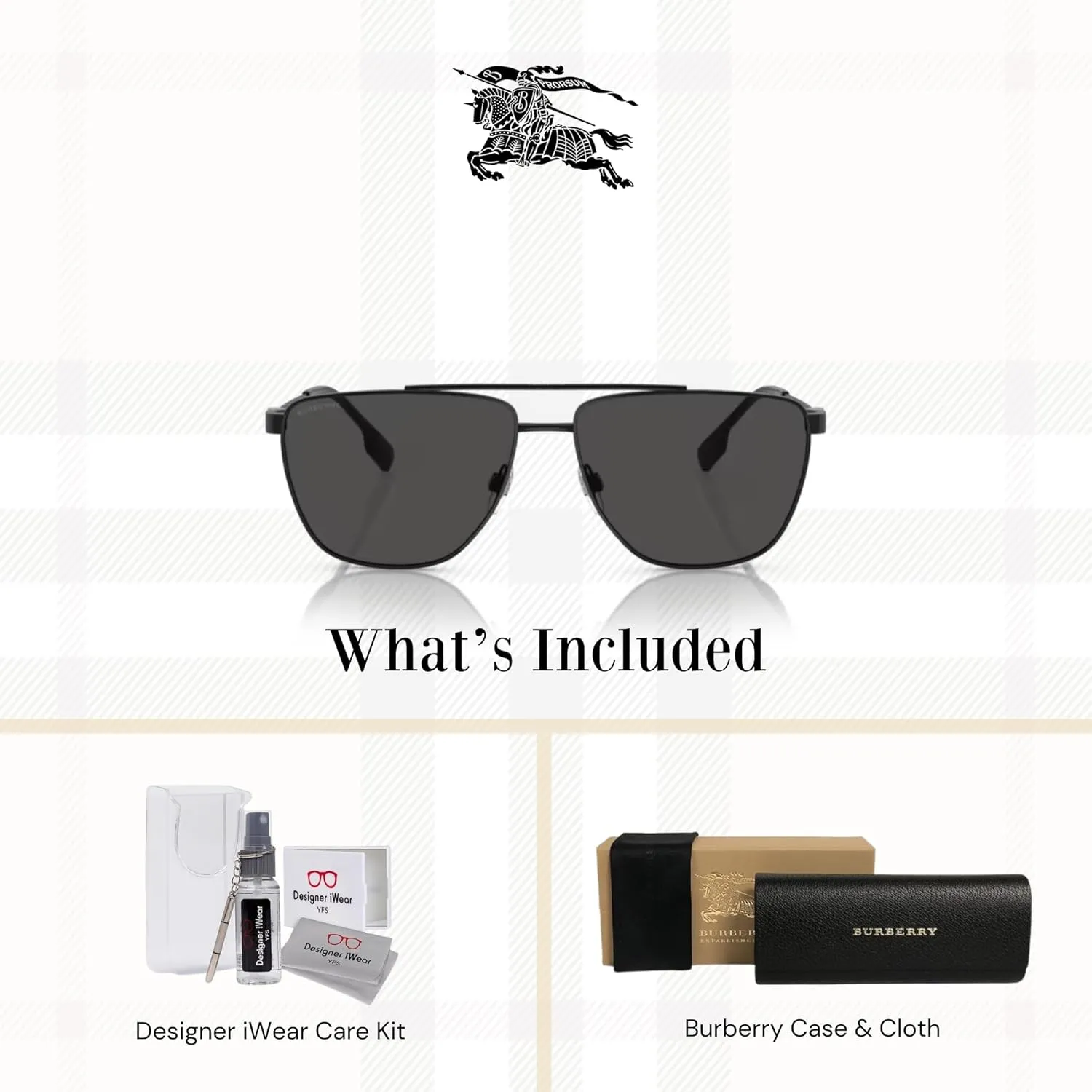 BURBERRY BE3141 Aviator Sunglasses for Men   BUNDLE With Designer iWear Complimentary Eyewear Kit