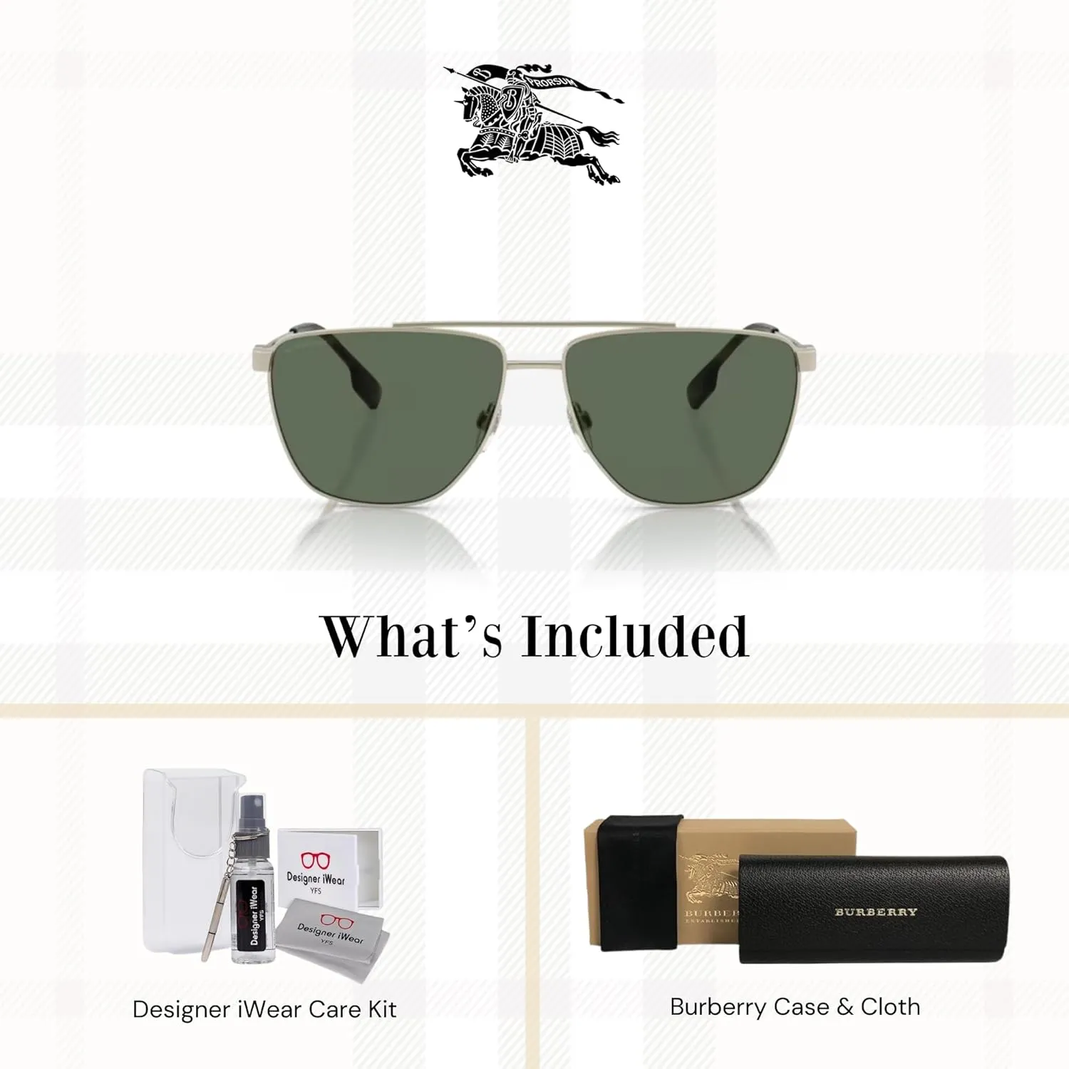 BURBERRY BE3141 Aviator Sunglasses for Men   BUNDLE With Designer iWear Complimentary Eyewear Kit