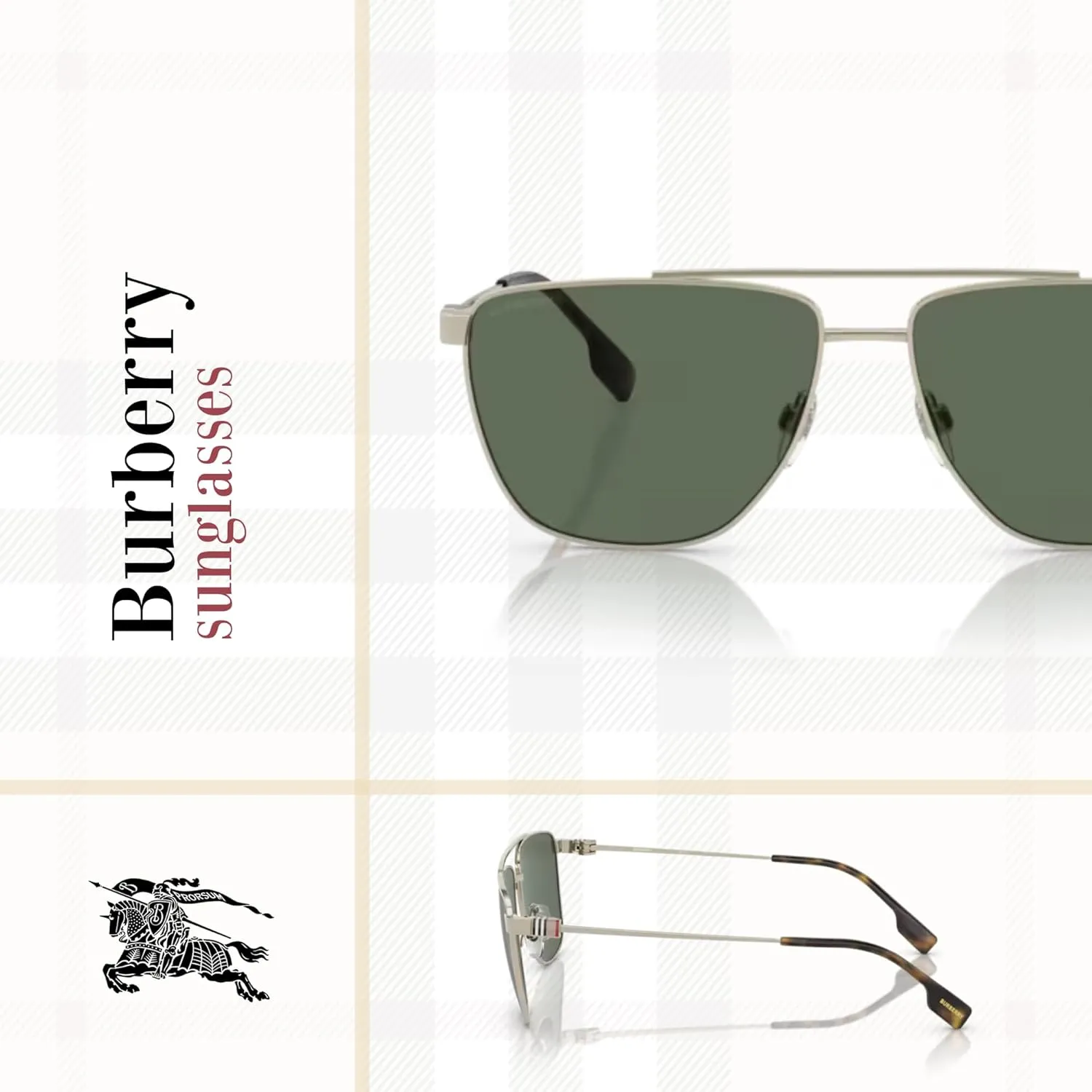 BURBERRY BE3141 Aviator Sunglasses for Men   BUNDLE With Designer iWear Complimentary Eyewear Kit