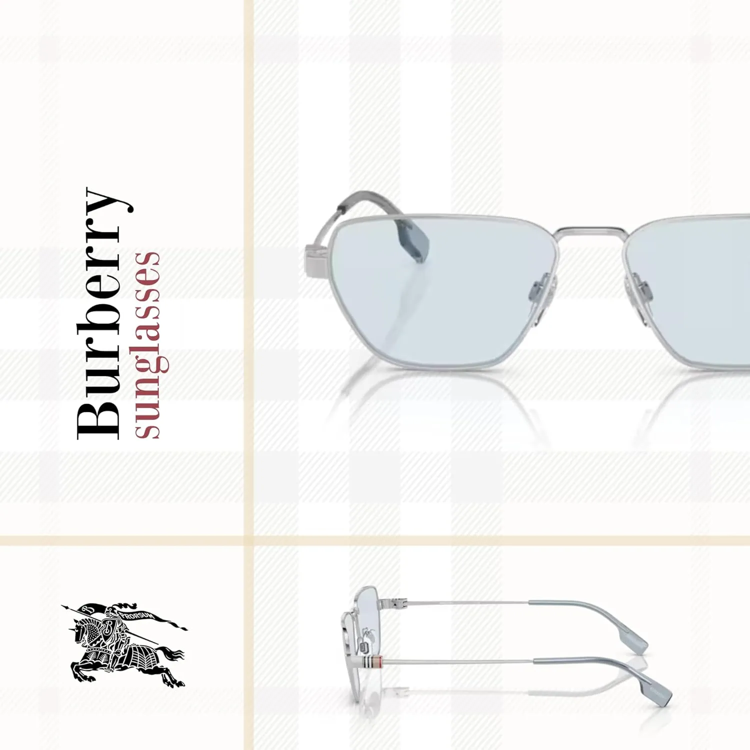 BURBERRY BE3146 Hexagonal Sunglasses for Men   BUNDLE With Deisgner iWear Complimentary Eyewear Kit