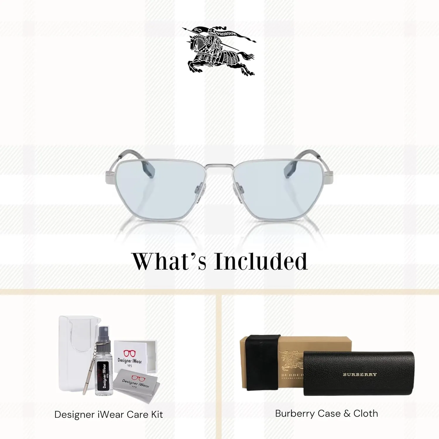 BURBERRY BE3146 Hexagonal Sunglasses for Men   BUNDLE With Deisgner iWear Complimentary Eyewear Kit
