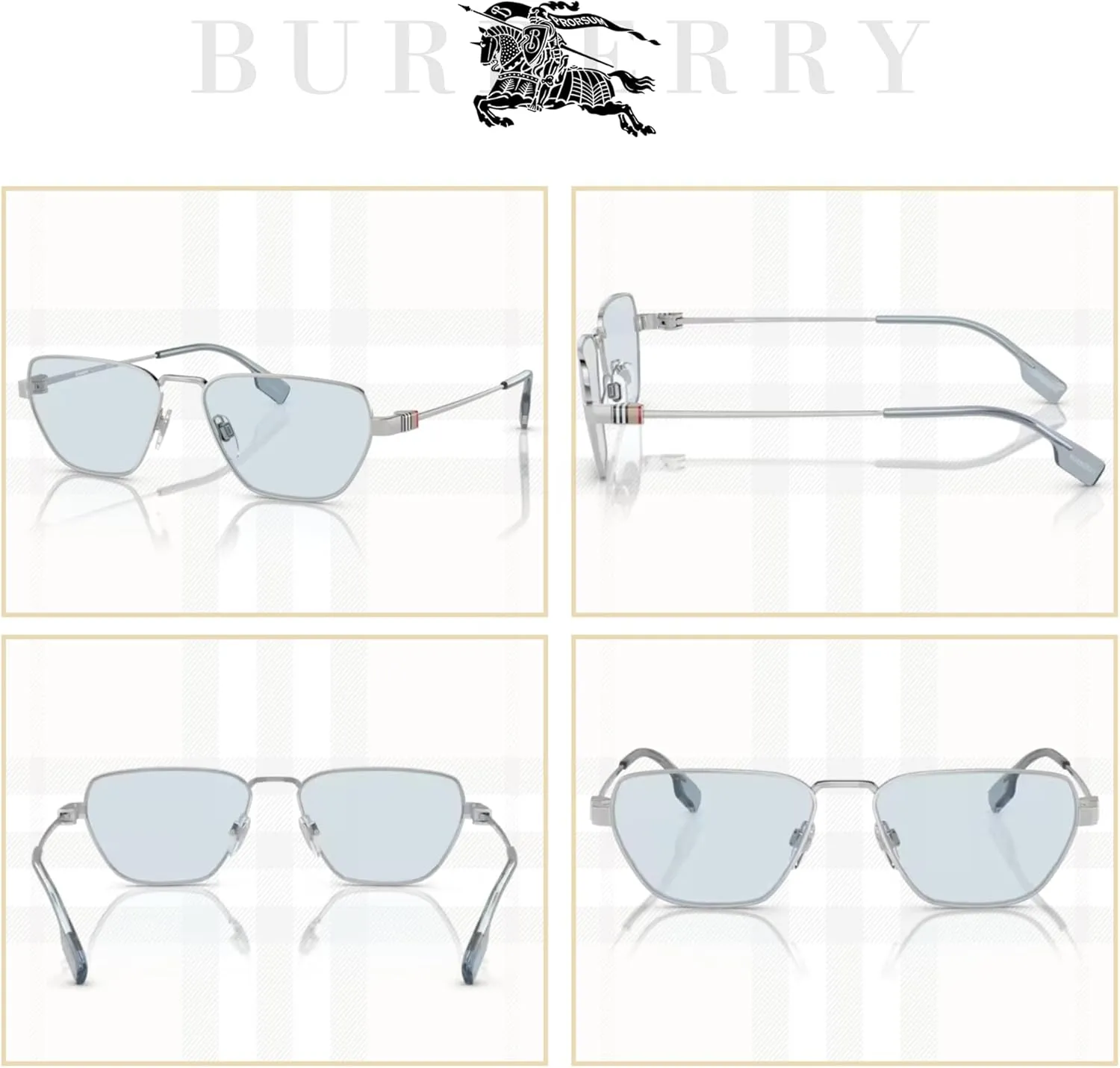 BURBERRY BE3146 Hexagonal Sunglasses for Men   BUNDLE With Deisgner iWear Complimentary Eyewear Kit