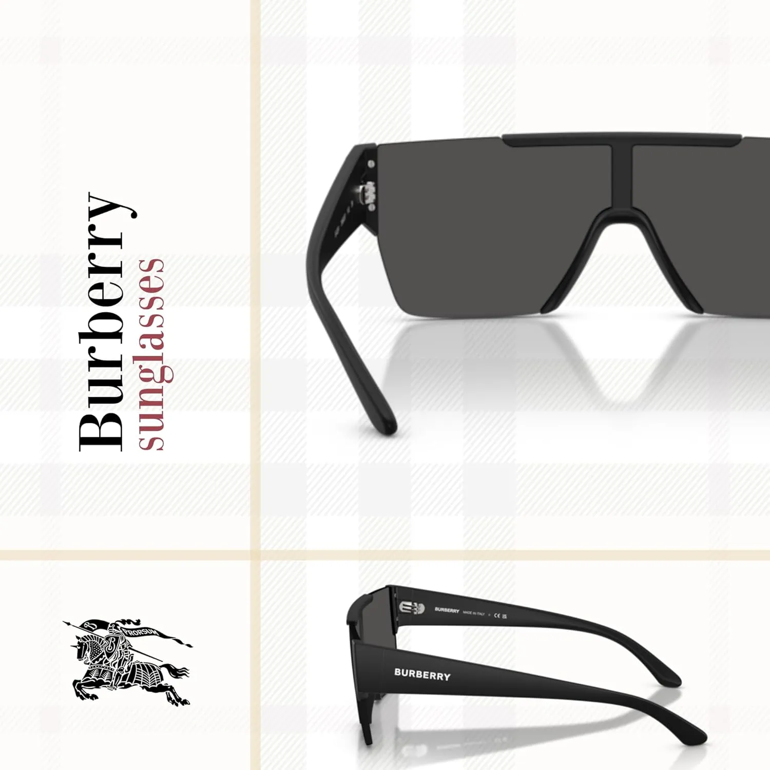 BURBERRY BE4291 Rectangle Sunglasses for Men   BUNDLE with Designer iWear Eyewear Kit