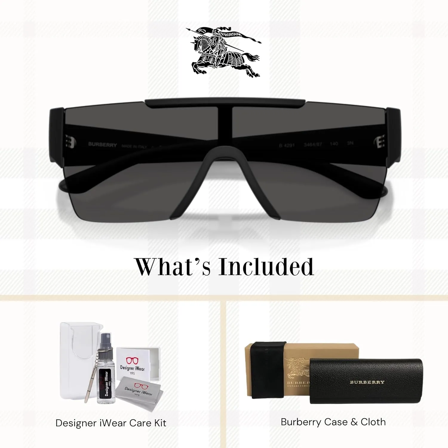 BURBERRY BE4291 Rectangle Sunglasses for Men   BUNDLE with Designer iWear Eyewear Kit