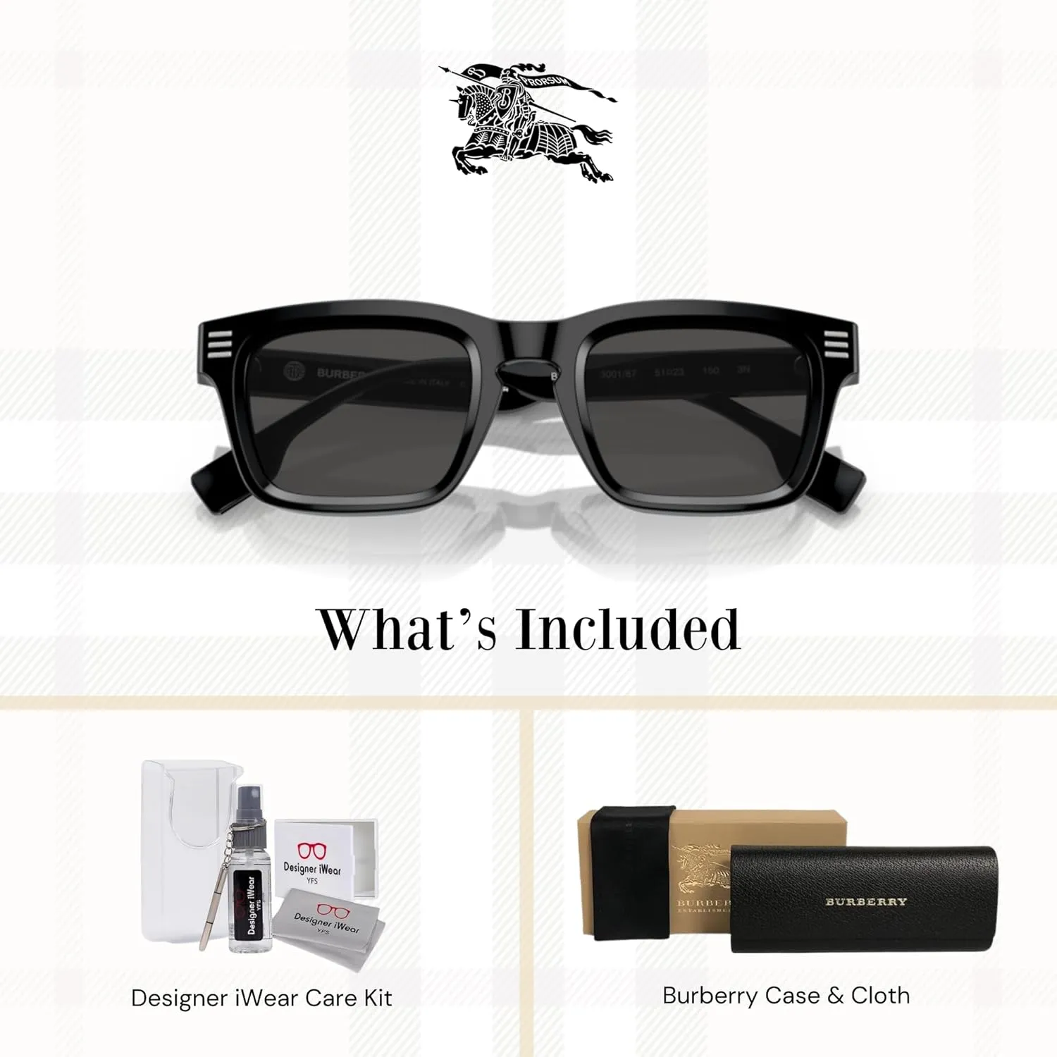 BURBERRY BE4403 Rectangle Sunglasses for Men   BUNDLE With Designer iWear Complimentary Eyewear Kit