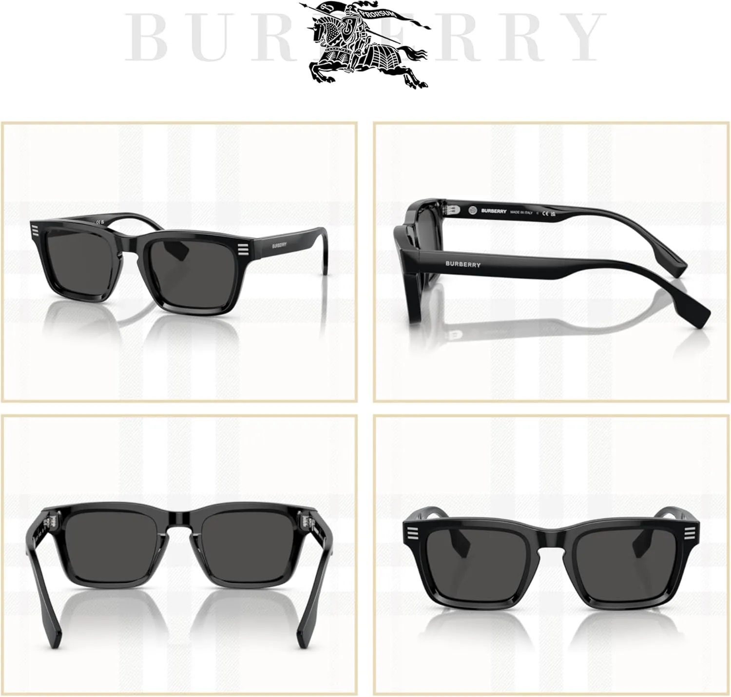 BURBERRY BE4403 Rectangle Sunglasses for Men   BUNDLE With Designer iWear Complimentary Eyewear Kit