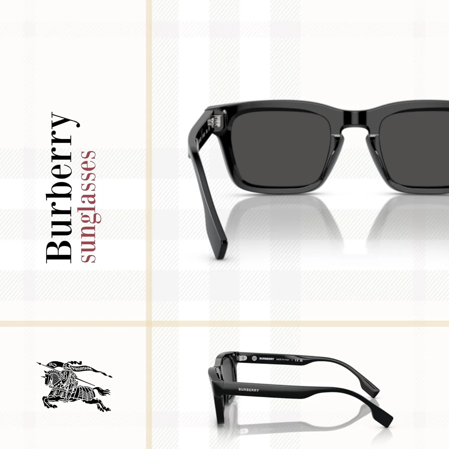BURBERRY BE4403 Rectangle Sunglasses for Men   BUNDLE With Designer iWear Complimentary Eyewear Kit