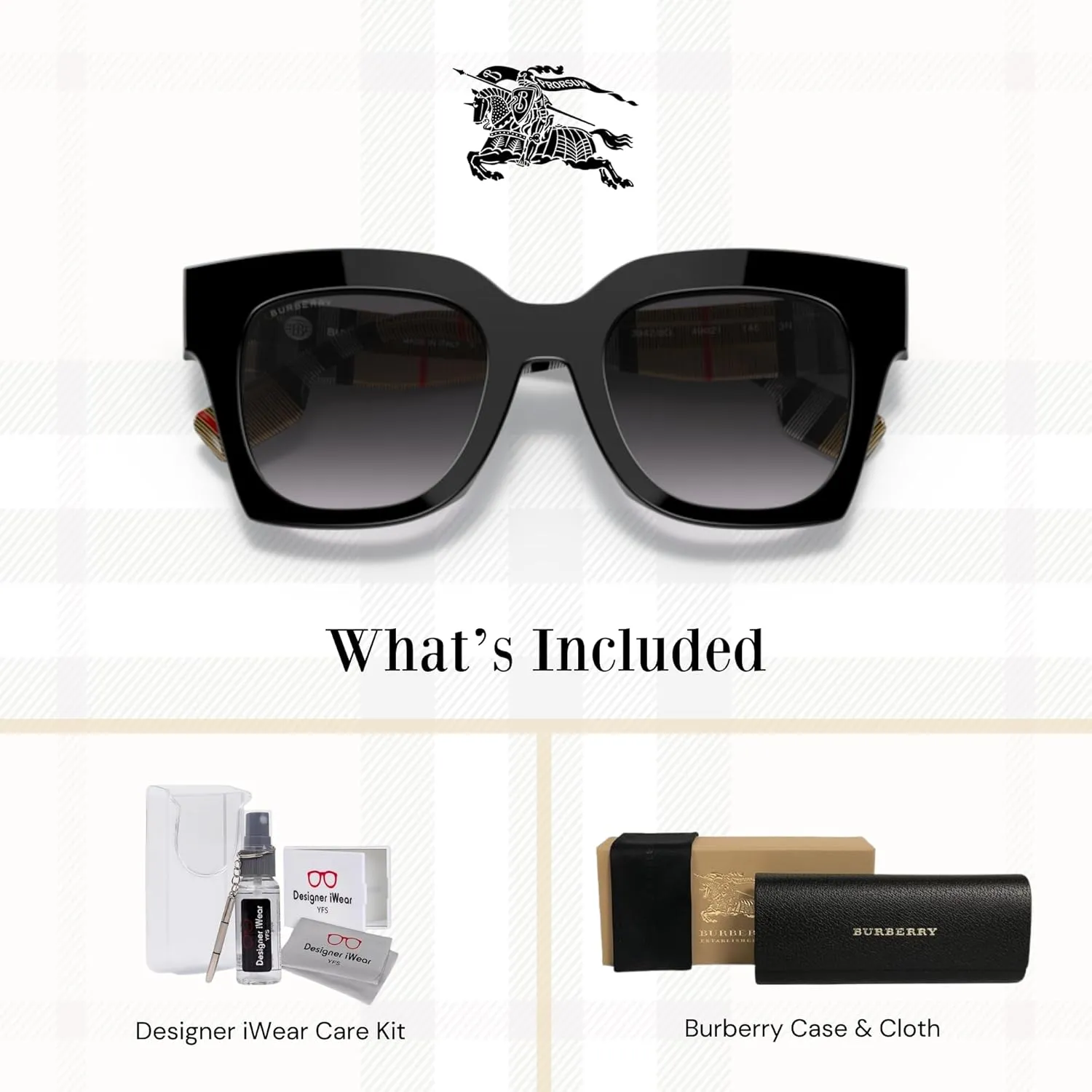 BURBERRY Kitty BE4364 Square Sunglasses for Women   BUNDLE With Designer iWear Eyewear Kit