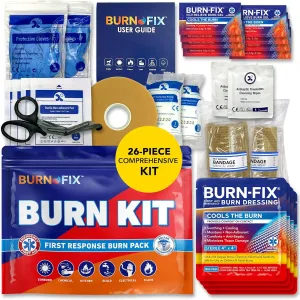 BurnFix Burn Kit First Aid Recommended by Doctors, Comprehensive 25pcs First Aid Kit Includes First Aid Burn Cream, Burn Dressing, Gloves, Scissors, Wipes Burn Relief - Sunburn, Flame Burn, Burn Care