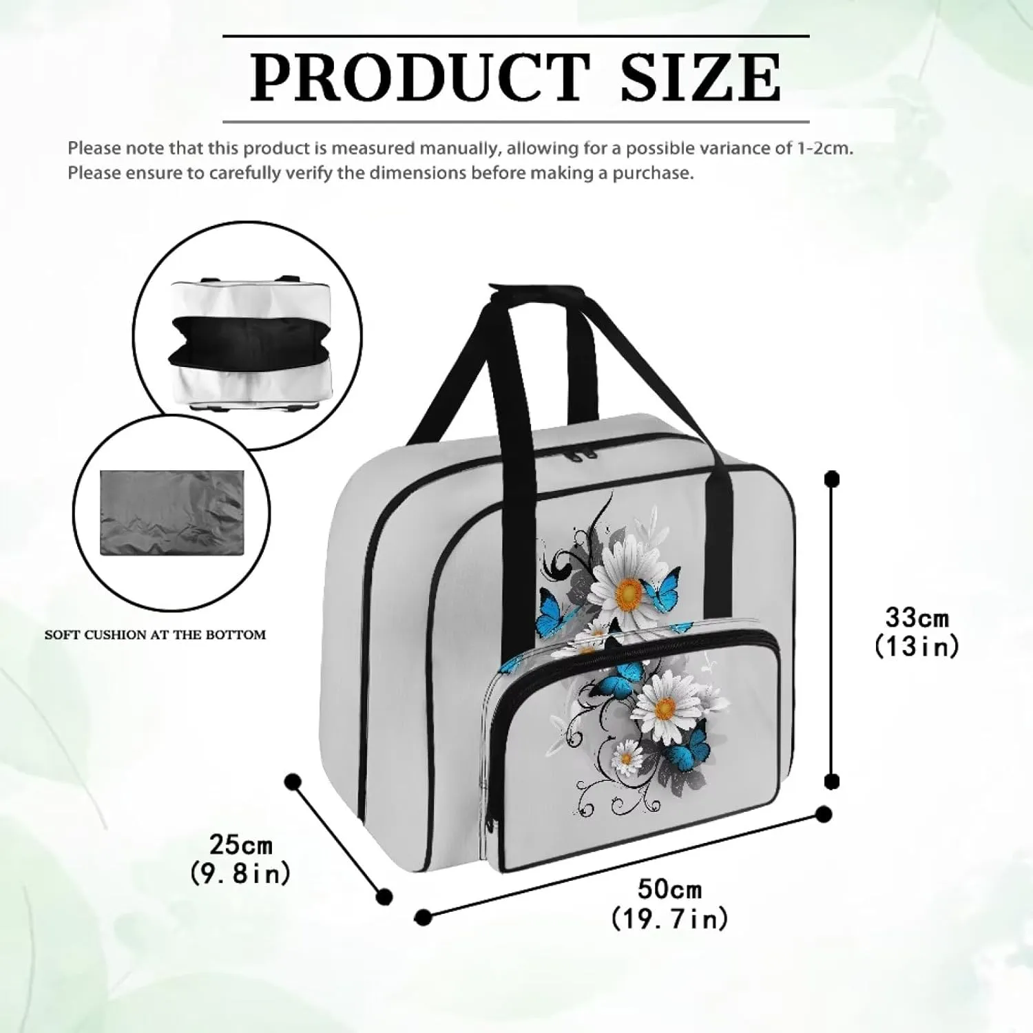 Butterfly Daisy Sewing Machine Carrying Case Protector Travel Bag Organizer with Multiple Storage Pockets Portable Sewing Case Fits for Most Standard Sewing Machines