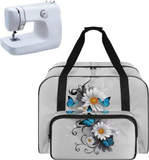 Butterfly Daisy Sewing Machine Carrying Case Protector Travel Bag Organizer with Multiple Storage Pockets Portable Sewing Case Fits for Most Standard Sewing Machines
