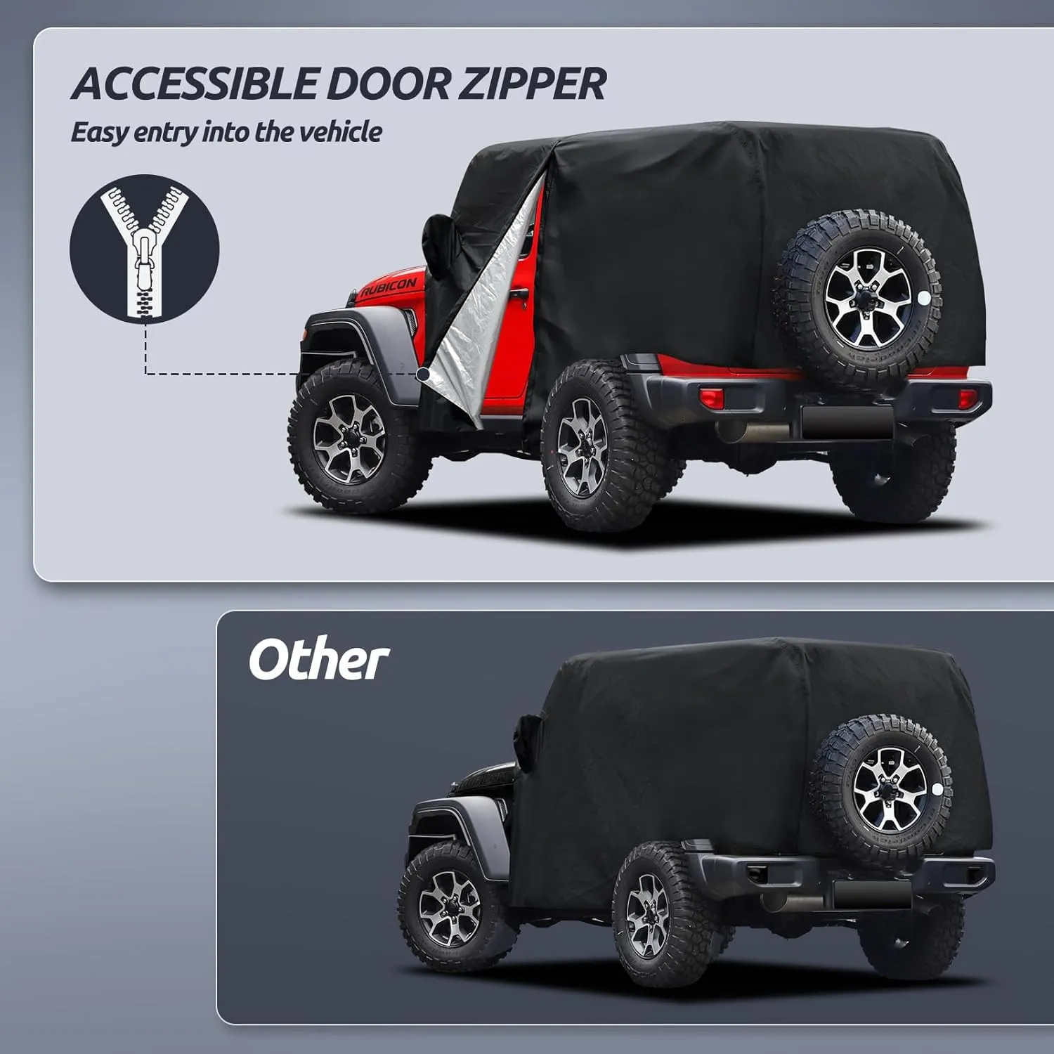 Cab Cover for Jeep Wrangler 2 Door 1987-2025 & Top Off, Migaven Waterproof Jeep Wrangler Rain Covers 2 Door with Driver Door Zipper All Weather Snow Rain UV Protection