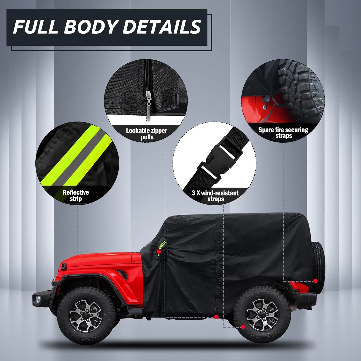 Cab Cover for Jeep Wrangler 2 Door 1987-2025 & Top Off, Migaven Waterproof Jeep Wrangler Rain Covers 2 Door with Driver Door Zipper All Weather Snow Rain UV Protection