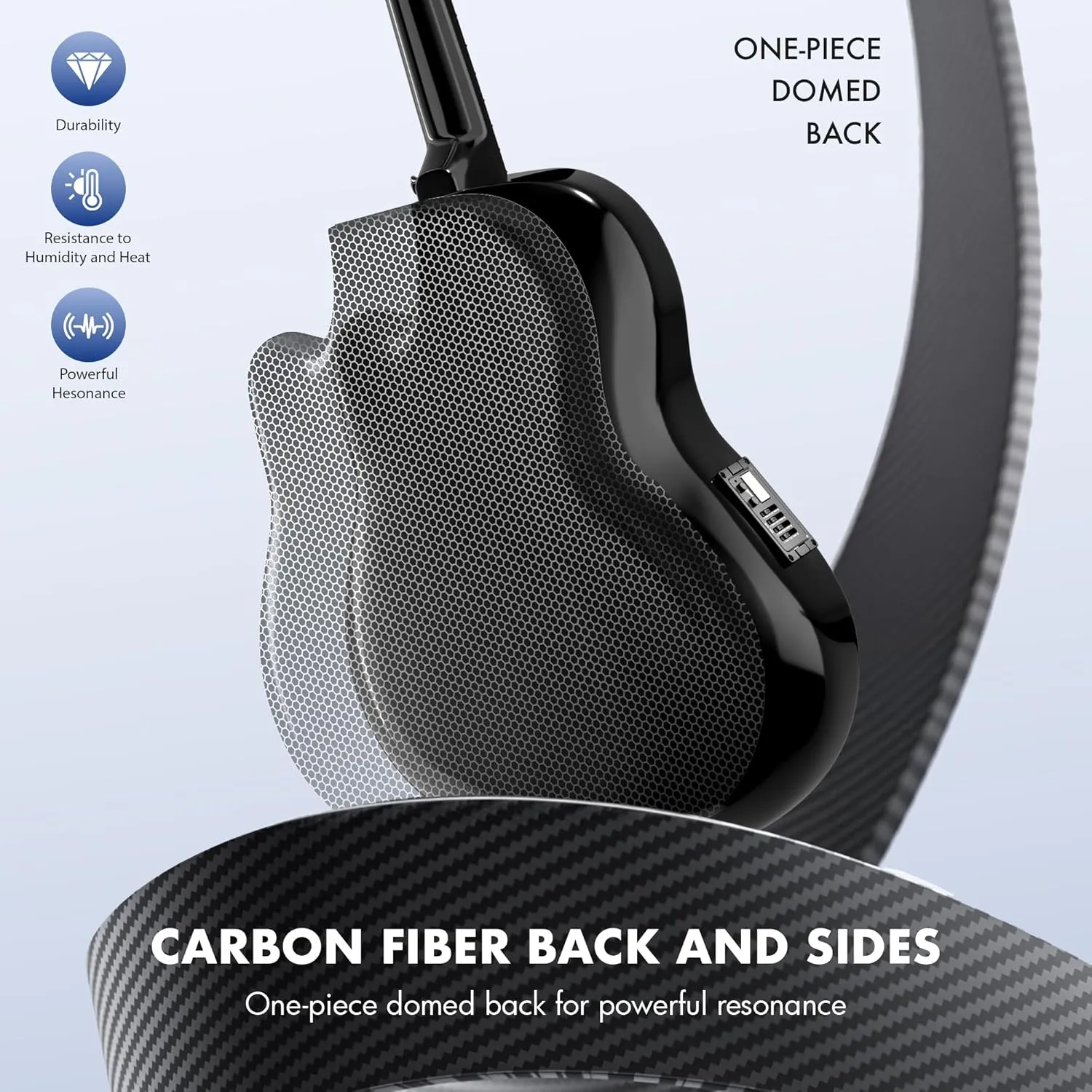 CAHAYA Acoustic Electric Guitar Kit - 41” Carbon Fiber Adult Beginner Set with Padded Bag and Strap Built-In Pickup Rich Resonance & Warm Tone for Performance Ready, High-Gloss Black Finish