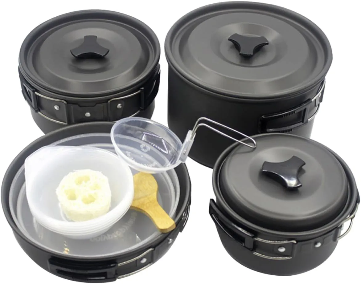 Camping Cooking Set for 4-5 People Picnic Pot Set Portable Picnic Cookware Outdoor Cooking Tools Mesh Bag Storage