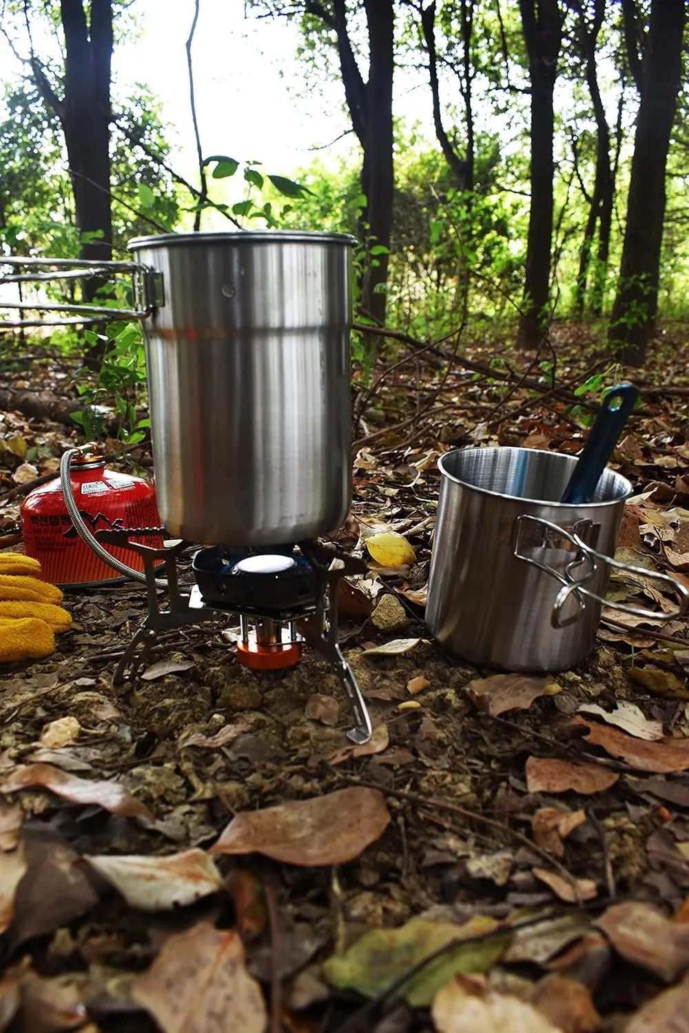 Camping Cups and Mugs Pot 2Pcs -304 Food Grade Stainless Steel - Outdoor Cookware Set with Vented Lid -33oz Big 24oz Small for Backpacking Picnic Hiking