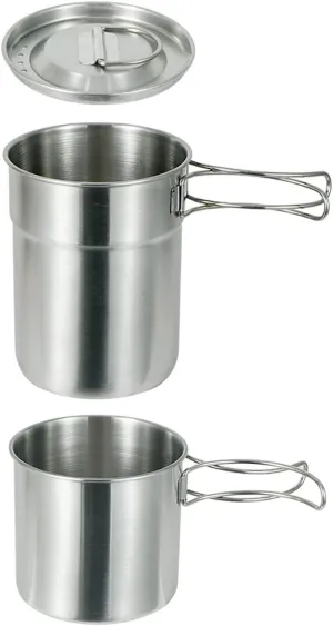 Camping Cups and Mugs Pot 2Pcs -304 Food Grade Stainless Steel - Outdoor Cookware Set with Vented Lid -33oz Big 24oz Small for Backpacking Picnic Hiking