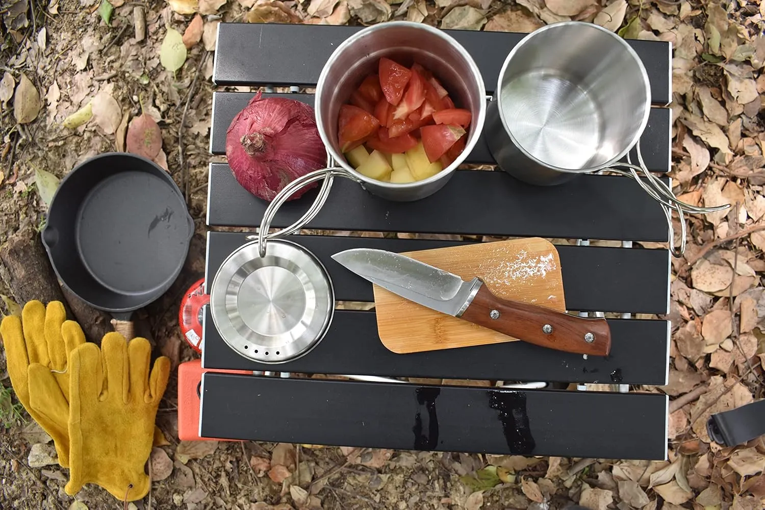Camping Cups and Mugs Pot 2Pcs -304 Food Grade Stainless Steel - Outdoor Cookware Set with Vented Lid -33oz Big 24oz Small for Backpacking Picnic Hiking