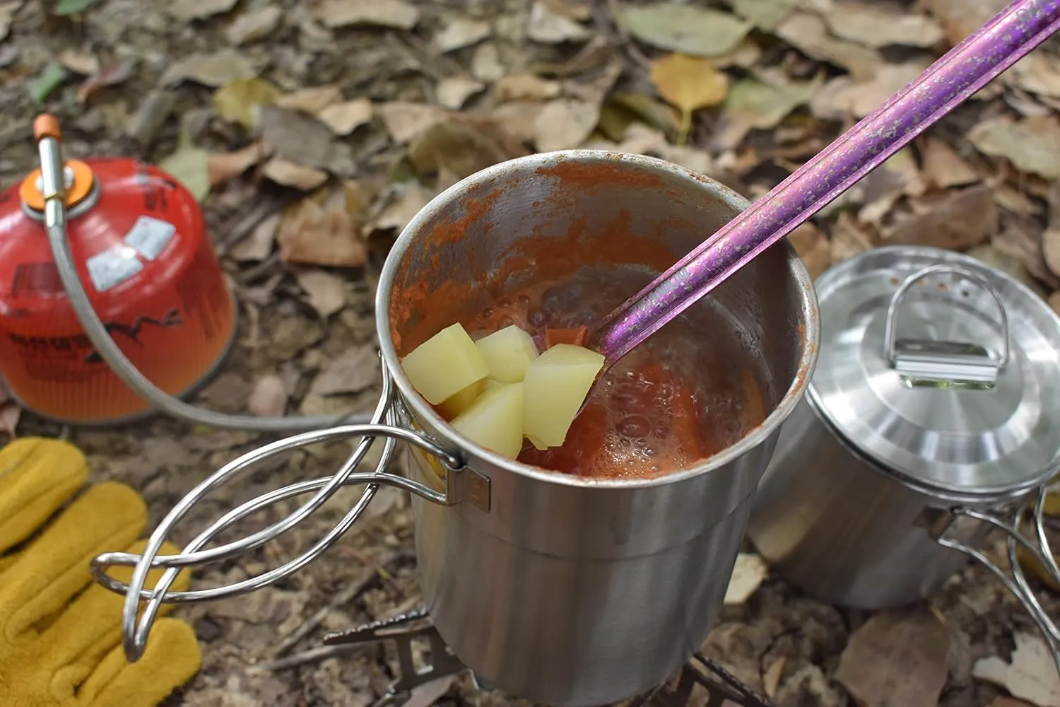 Camping Cups and Mugs Pot 2Pcs -304 Food Grade Stainless Steel - Outdoor Cookware Set with Vented Lid -33oz Big 24oz Small for Backpacking Picnic Hiking