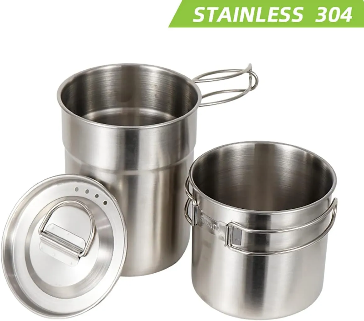Camping Cups and Mugs Pot 2Pcs -304 Food Grade Stainless Steel - Outdoor Cookware Set with Vented Lid -33oz Big 24oz Small for Backpacking Picnic Hiking