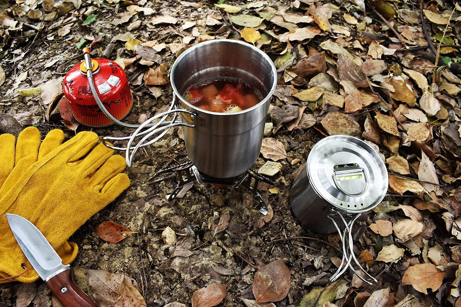 Camping Cups and Mugs Pot 2Pcs -304 Food Grade Stainless Steel - Outdoor Cookware Set with Vented Lid -33oz Big 24oz Small for Backpacking Picnic Hiking