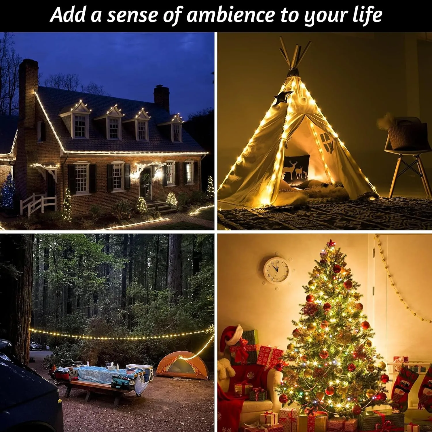 Camping String Lights, 32.8ft Portable Outdoor String Lights with 8 Lighting Modes, Qucick Storage, 2 in 1 Waterproof Camping Lanterns for Camping, Christmas, Outdoor