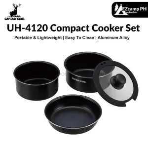 CAPTAIN STAG UH-4120 Compact Cooker Set Portable Black Multi-Functional Cookware With Cover Handle And Storage Bag Cooking Equipment