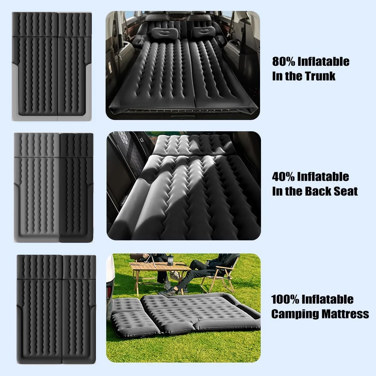 Car Air Bed Mattress for Genesis GV80 2021-2024, Portable Thickened Camping Cushion Inflatable Mat, Back Seat Trunk Sleeping Pad, for Outdoor Travel Home Camping,A Black