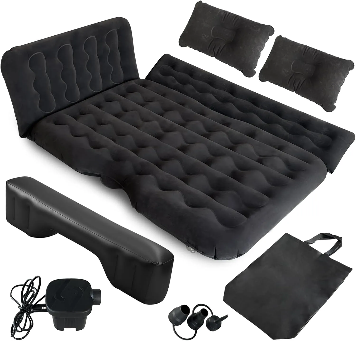 Car Air Mattress Back Seat Inflatable Bed - Inflatable Thickened and Double SUV Air Mattress with Air Pump Portable Foldable Car Bed for Home Car Travel Camping-Black