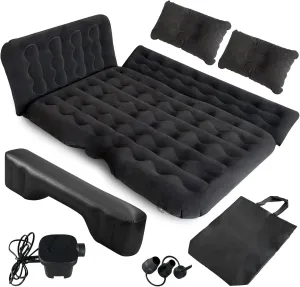 Car Air Mattress Back Seat Inflatable Bed - Inflatable Thickened and Double SUV Air Mattress with Air Pump Portable Foldable Car Bed for Home Car Travel Camping-Black