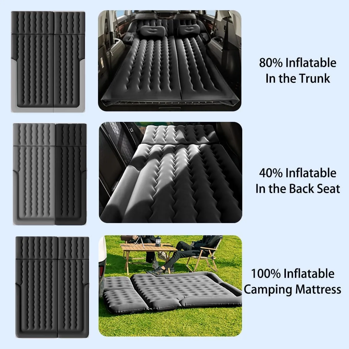 Car Air Mattress for Honda Element 2003-2011, Trunk Rear Seat Inflatable Thickened Flocking Travel Camping Bed, Air Pump 2 Pillows,Black