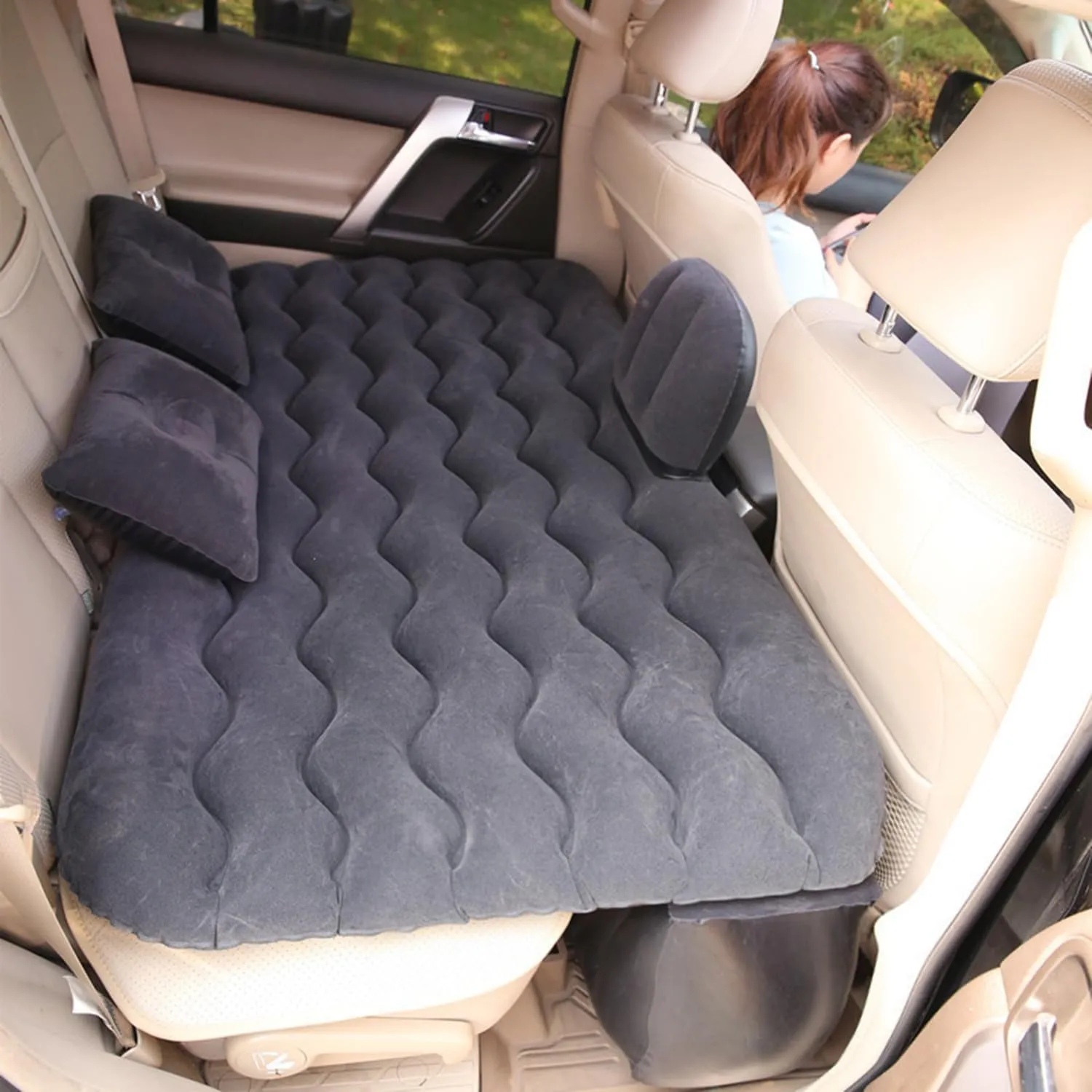 Car Air Mattress for Toyota Tacoma 2024, Inflatable Car Bed for Back Seat Sleeping, Soft Car Inflatable Bed Back Seat Mattress Airbed,C Black