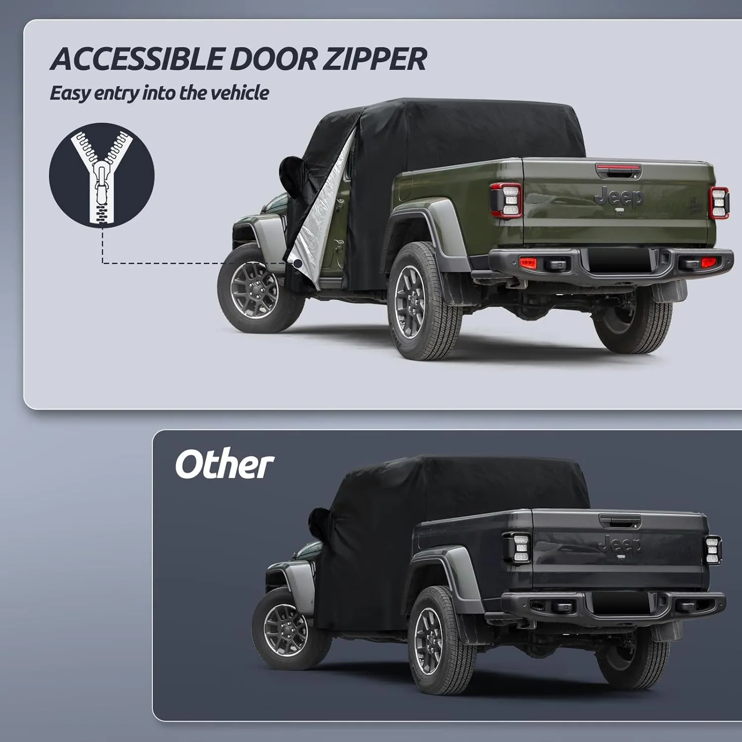 Car Cab Cover for Jeep Gladiator 2020-2025, Jeep Wrangler Covers 4 Door Waterproof with Driver Door Zipper Windproof Straps All Weather Snow Rain UV Protection