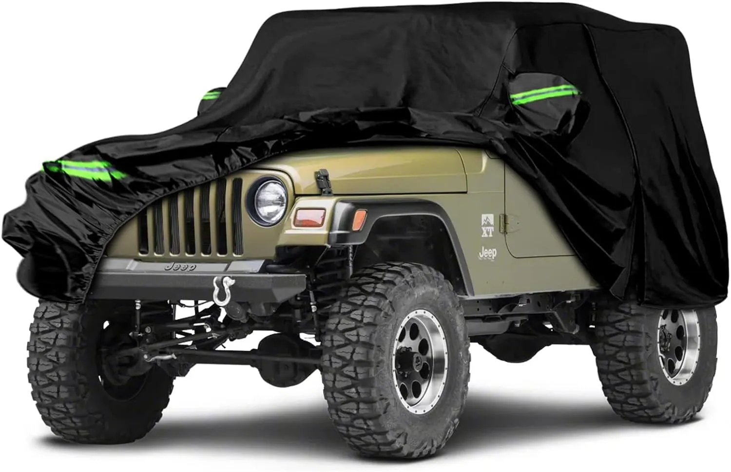 Car Cover Compatible with Jeep Wrangler YJ TJ 1987-2006 2 Door, 6 Layer 210T Heavy Duty Waterproof Cover with Inner Cotton Paint Protection & Safety Lock for Rain Dust Snow UV Protection