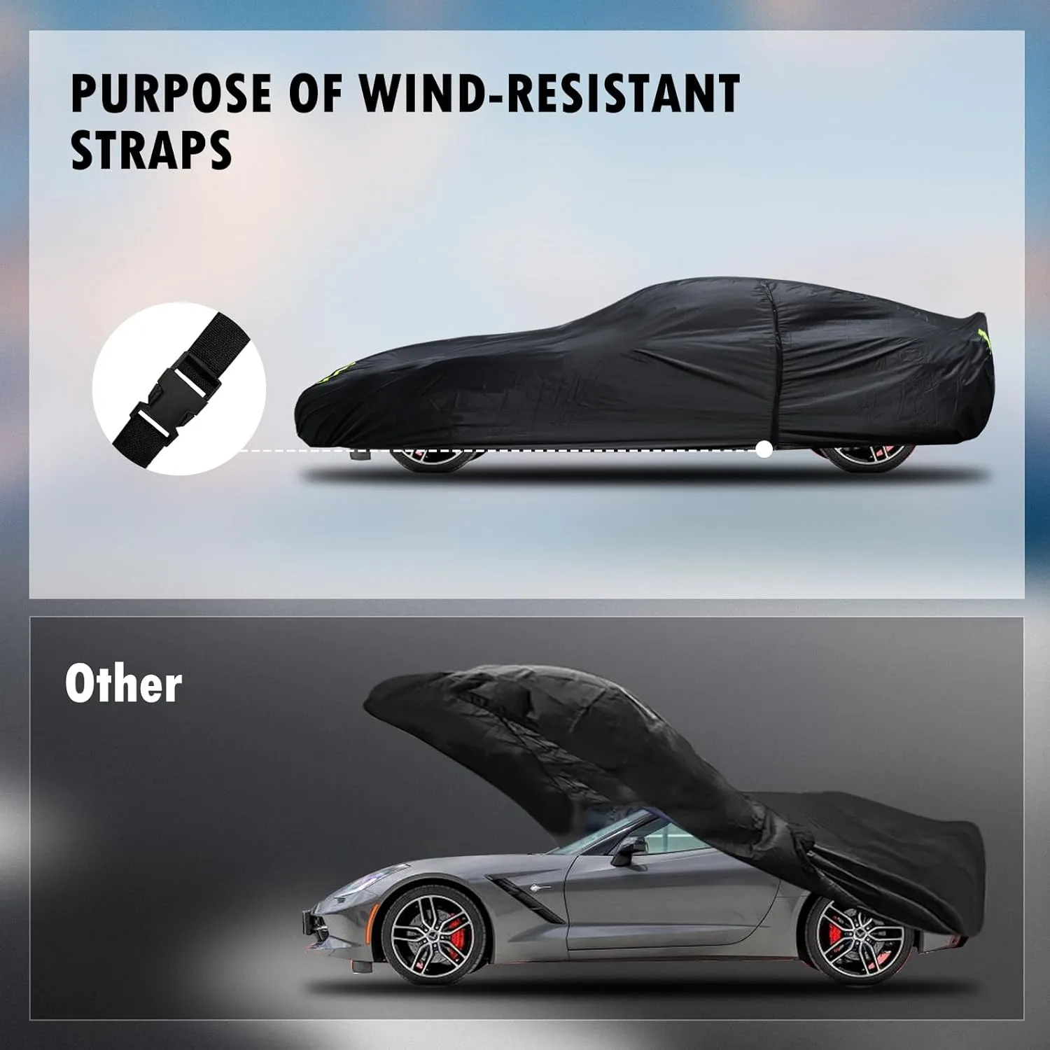 Car Cover Custom Fit for Chevrolet Corvette C4 C5 C6 C7 C8 1980–2025, Waterproof All Weather Full Exterior Cover Rain Sun Snow Protect with Door Zipper (Not Include Mirror Pocket)