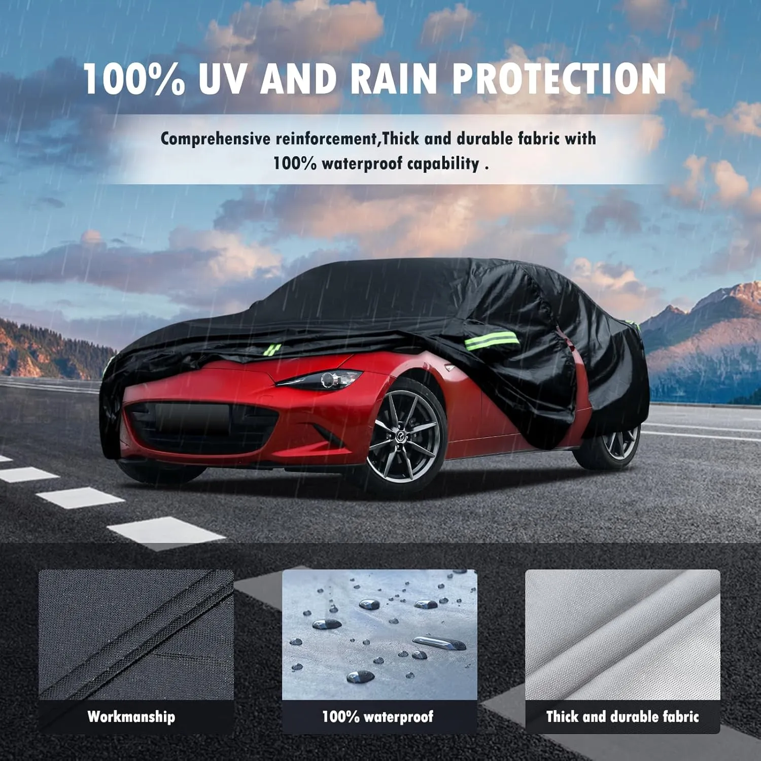 Car Cover Custom Fit for Mazda MX-5 Miata (1989-2025), Waterproof All Weather for Automobiles Full Exterior Cover Sun Rain Snow Protector with Door Zipper