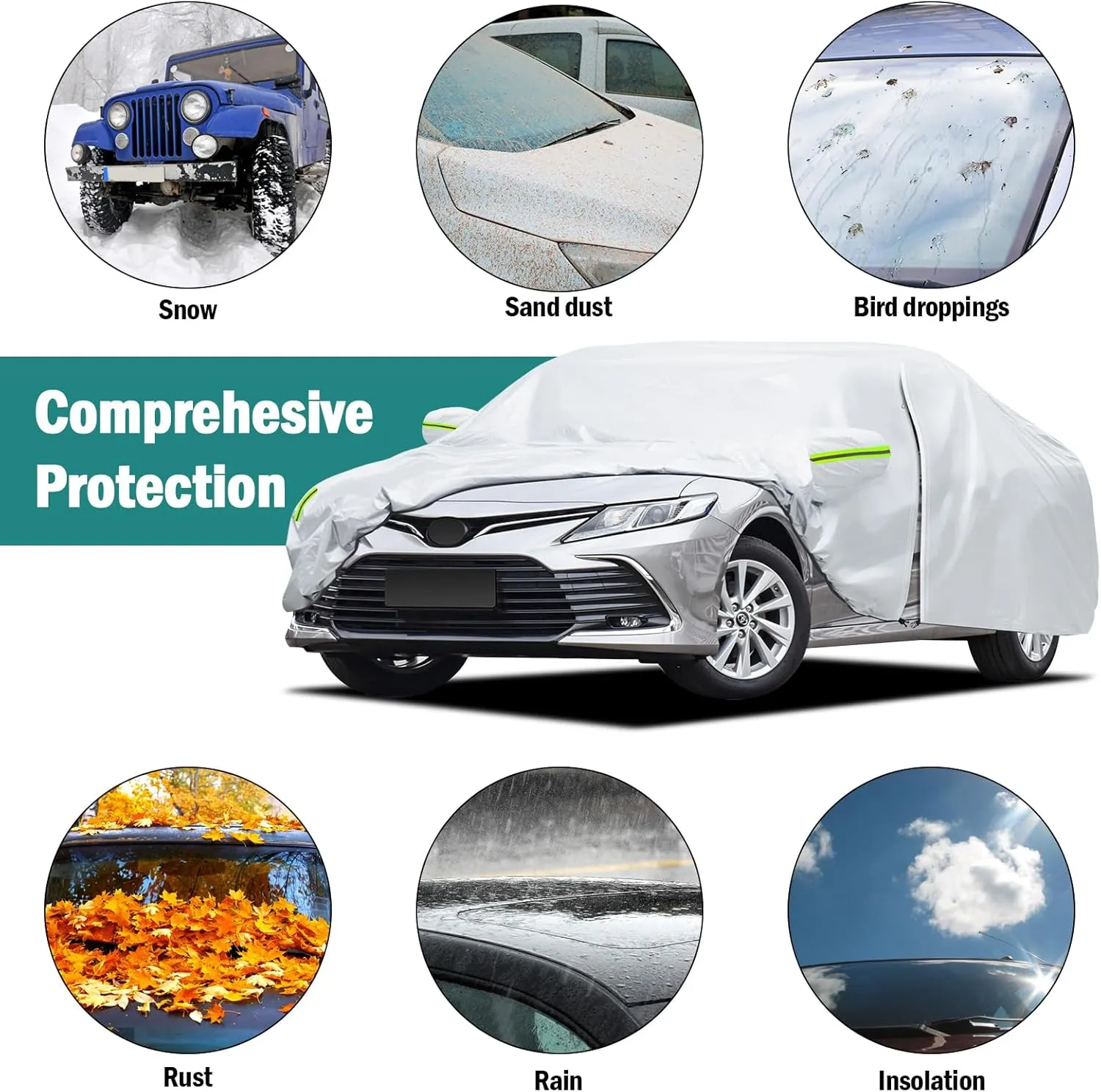 Car Cover Custom Fit for Toyota Camry 1996-2025, for Honda Accord 2001-2025, Waterproof All Weather for Automobiles Full Exterior Cover Rain Sun UV Protection with Door Zipper