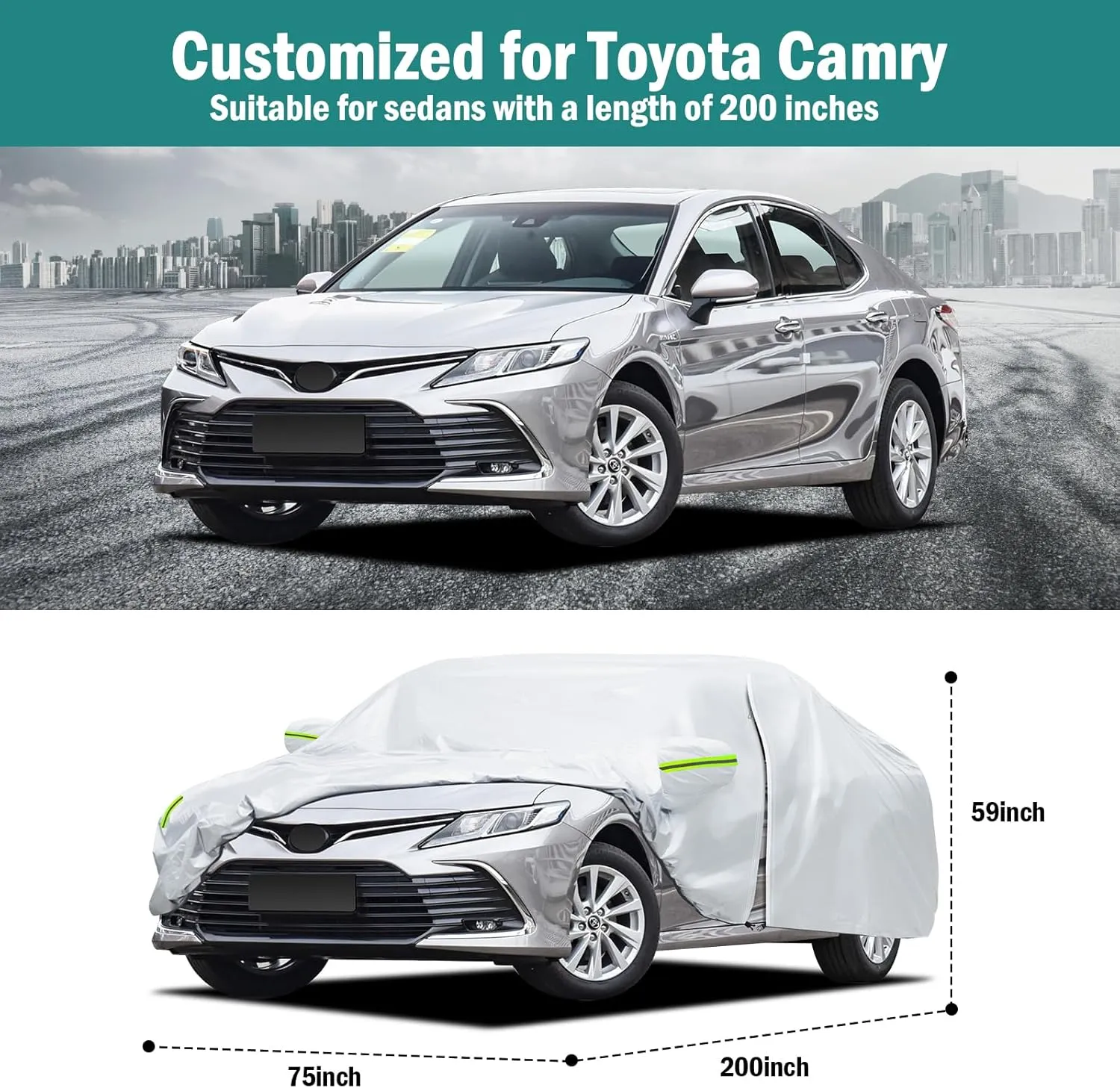 Car Cover Custom Fit for Toyota Camry 1996-2025, for Honda Accord 2001-2025, Waterproof All Weather for Automobiles Full Exterior Cover Rain Sun UV Protection with Door Zipper