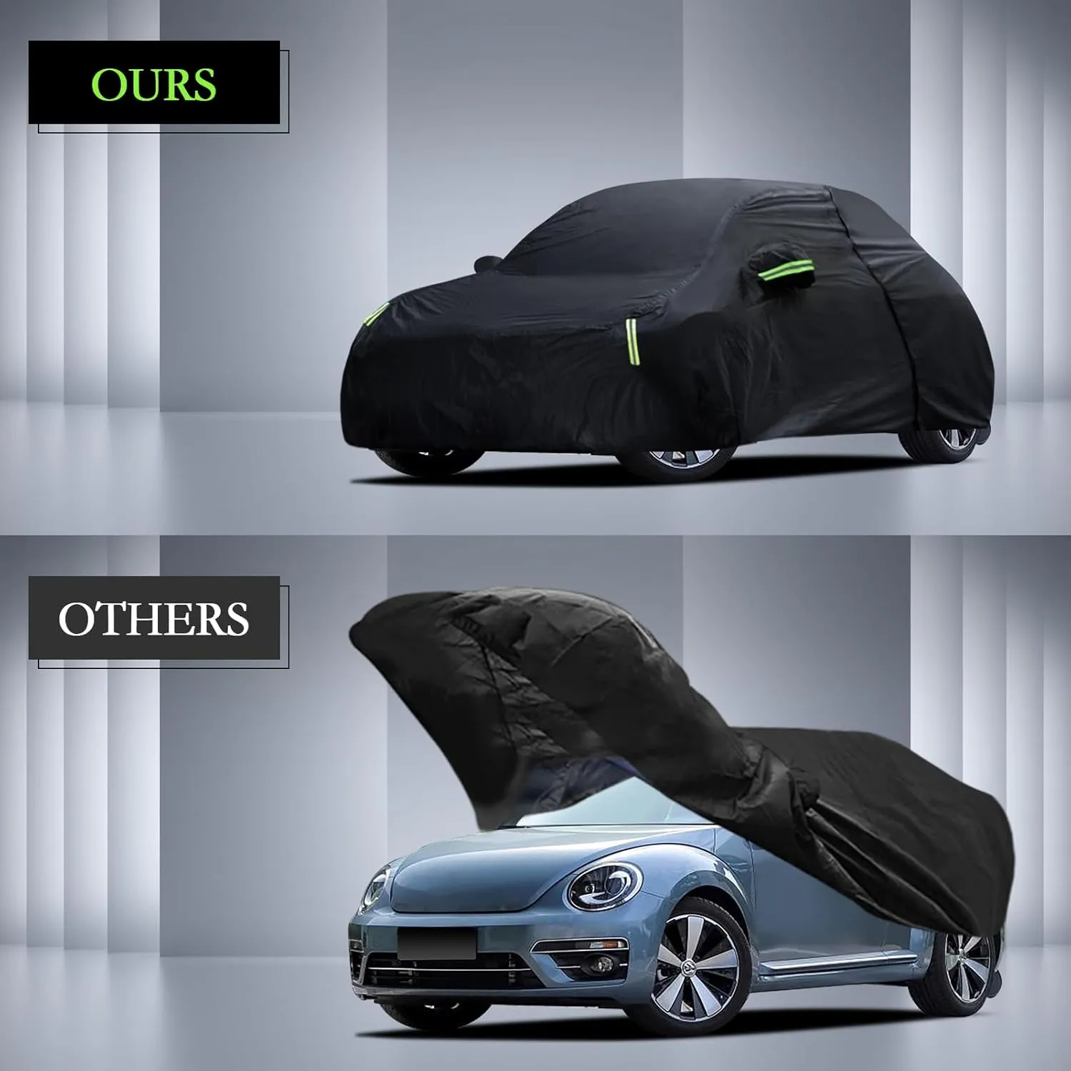 Car Cover Custom Fit for Volkswagen Beetle 2 Door 1998-2019, Waterproof All Weather Full Exterior Cover Rain Sun Hail Protector Car Cover with Door Zipper