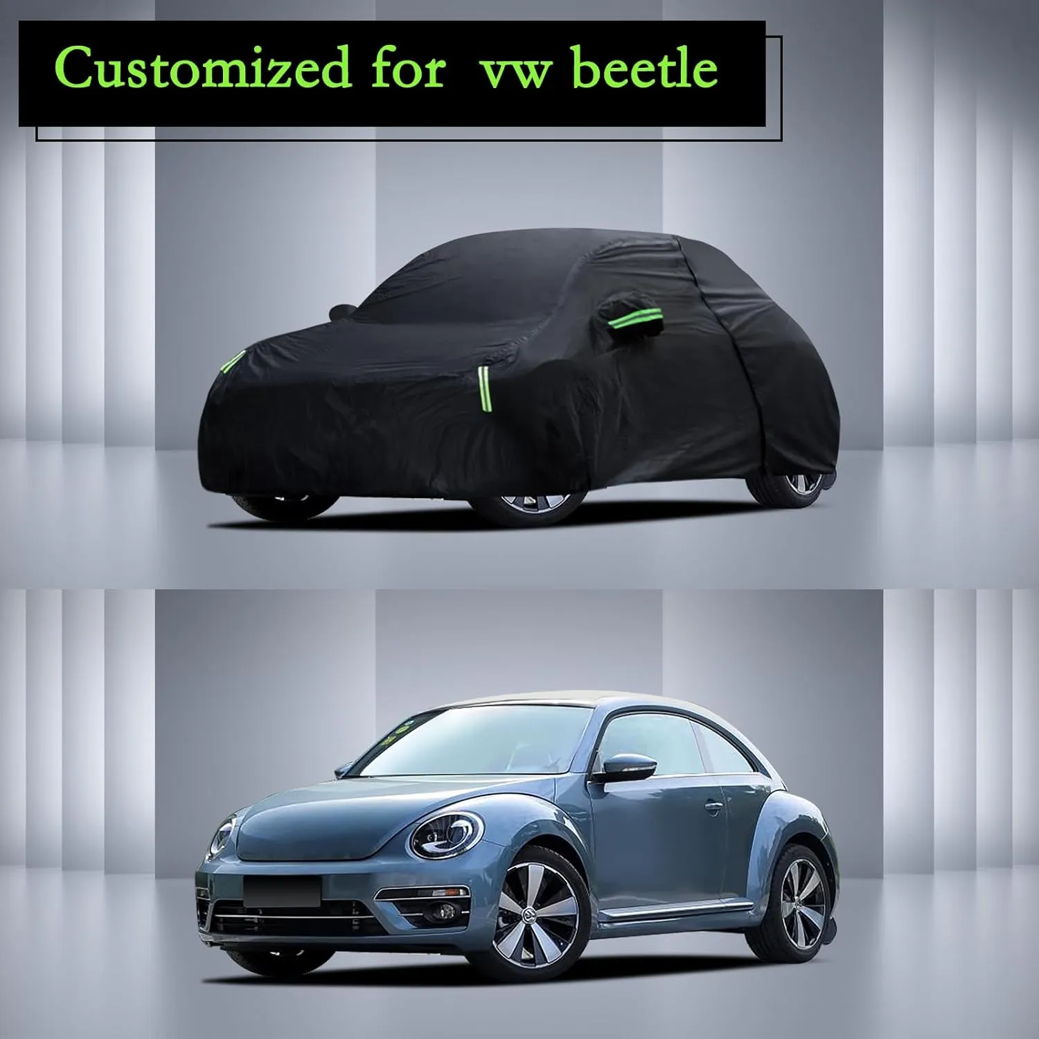 Car Cover Custom Fit for Volkswagen Beetle 2 Door 1998-2019, Waterproof All Weather Full Exterior Cover Rain Sun Hail Protector Car Cover with Door Zipper