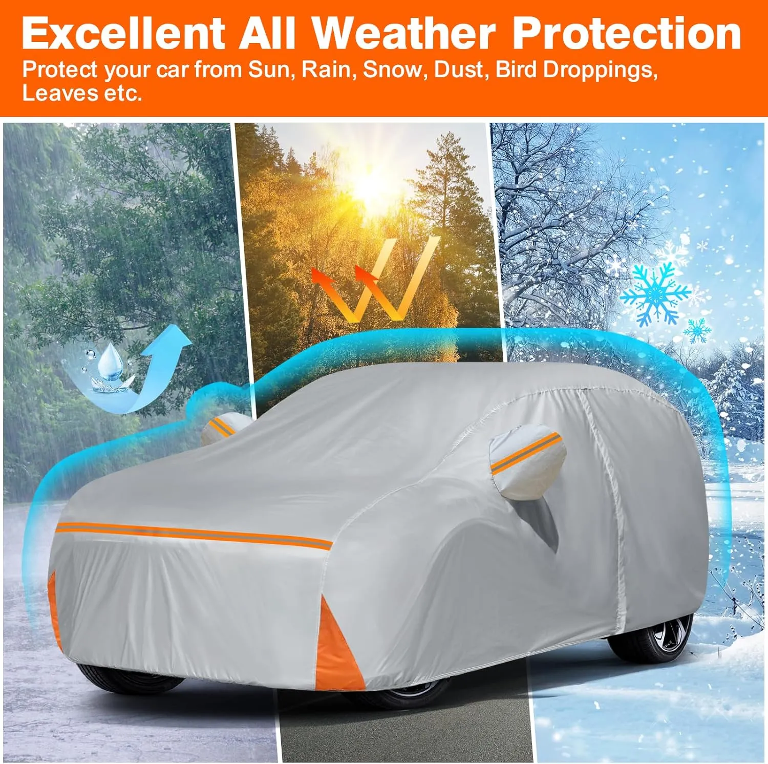 Car Cover for 2018-2025 Cadillac XT4, Waterproof Custom-fit Sun Rain Dust Snow Wind All Weather Protection Outdoor XT4 Full Car Cover with Cotton Lining and Door Zipper-Gray
