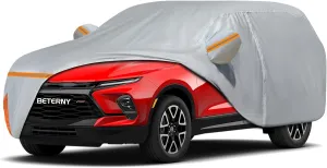 Car Cover for 2019-2025 Chevy Blazer, Waterproof Custom-fit All Weather Sun Rain UV Dust Snow Protection Outdoor Blazer Full Car Cover with Door Zipper and Cotton Lining-Grey