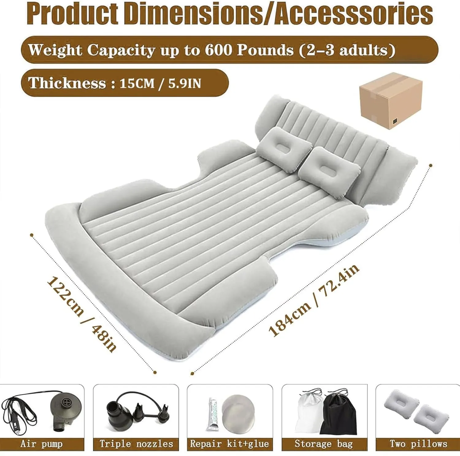 Car Inflation Bed Air Bed for Lexus LX 470/LX570/GX470/GX OR Double-Sided Inflatable Car Air Mattress Portable Air Sleeping Bed with Pillow,Black