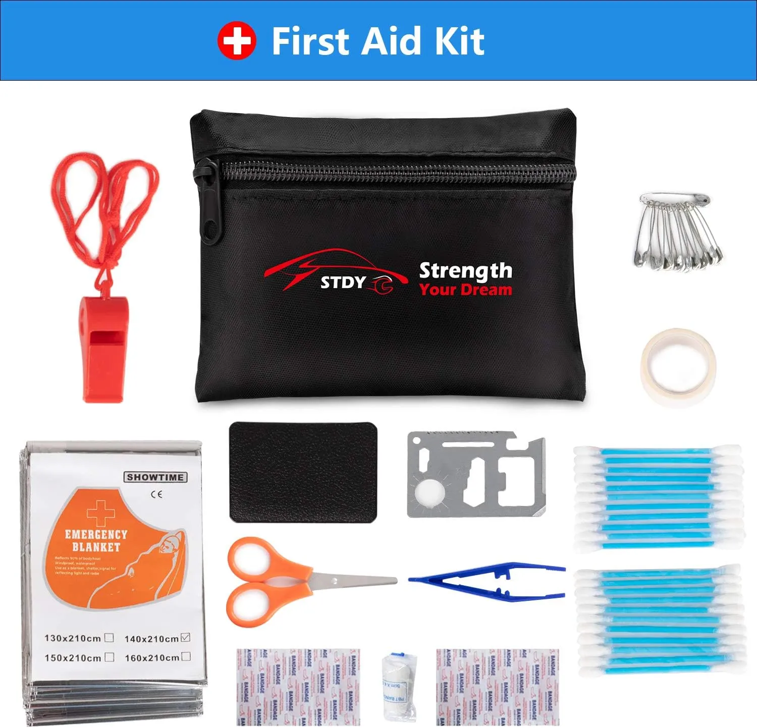 Car Roadside Emergency Kit, Vehicle Truck Safety Road Side Assistance Kits Auto Accessory, with Jumper Cables, First Aid Kit, Tow Rope, Reflective Triangle, Tire Pressure Gauge, etc