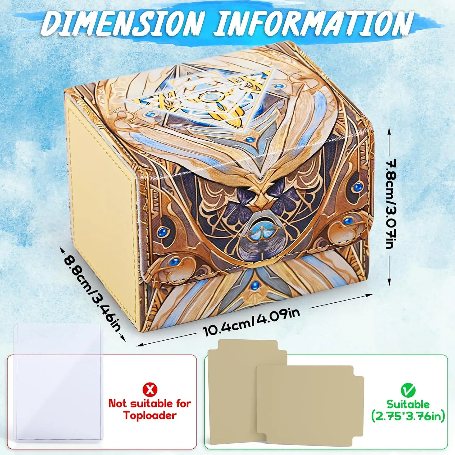 Card Deck Box for Yugioh, Trading Card Storage Box Holds 120  Sleeved Commander Deck, PU Leather Suits TCG Magic Cards with 2 Dividers (Light Yellow,Puzzle)